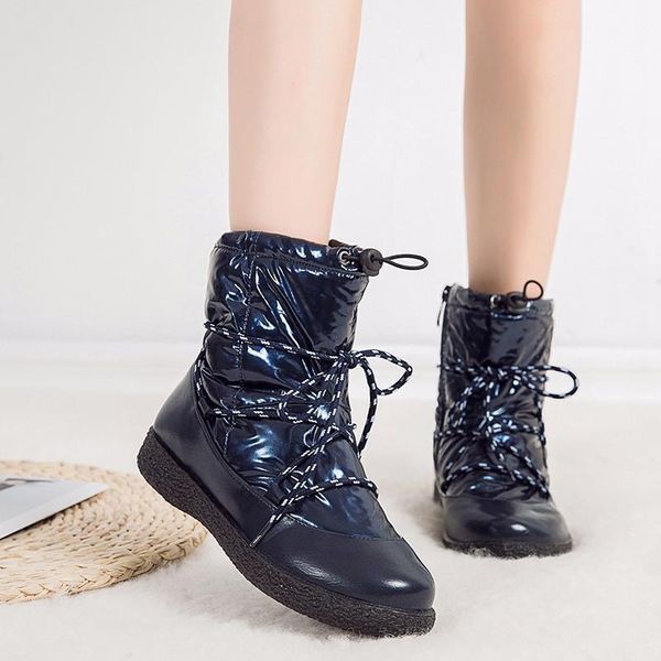 

2021 winter snow boots women mid-calf lace-up cotton warm waterproof non-slip platform booties female shoes plus size mujer bota1, Black