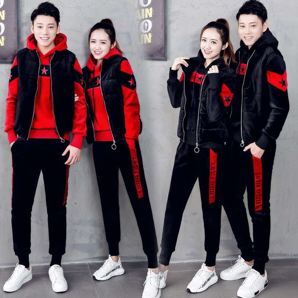 

vipautumn winter 2020 new lovers sports suit men and women plush thickened casual sweater set of two or three pieces, Gray
