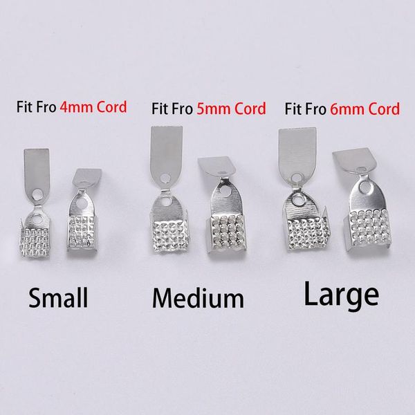 

100pcs 4 5 6mm metal rope fastener crimp fold over cord end cap leather clip connector for diy jewelry making findings jllhry, Silver