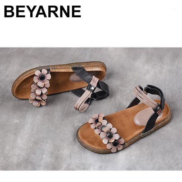 

beyarne genuine leather women sandals 2020 fashion low heel flower summer shoe comfortable ladies platform sandals shoese8071, Black