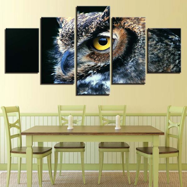 

wall art home decoration living room modular pictures 5 panel animal owl hd printed modern canvas painting(no frame