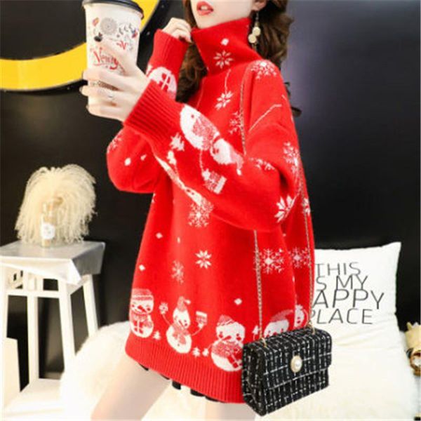 

women's sweaters christmas turtleneck thicken sweater 2021 korean style casual long sleeve bottoming knitted warm pullovers, White;black
