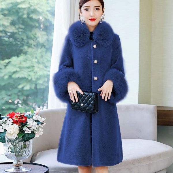 

2021 clothes new autumn chenille fox fur coat women's mid-length female collar and winter wo21, Black