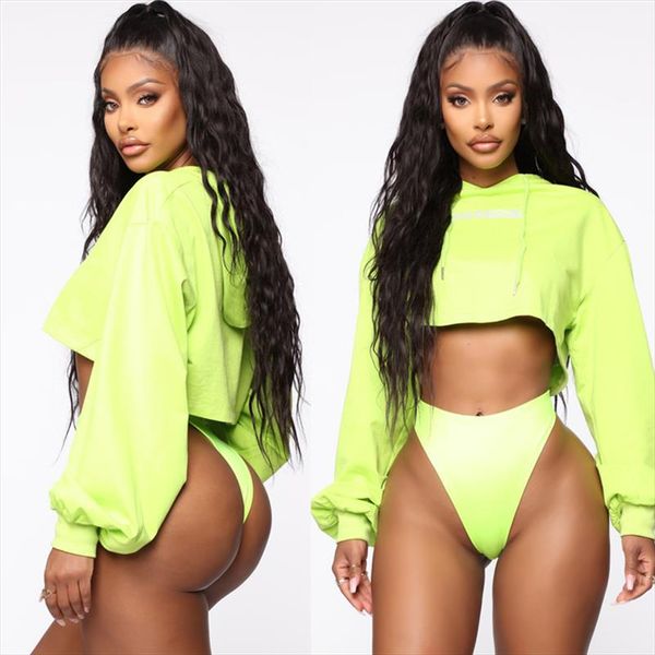 

мода crop top hoodie женщины вскользь неон зеленый толстовка o шея твердого длинного рукав негабаритный sweatershirt harajuku tops hoodie, Black