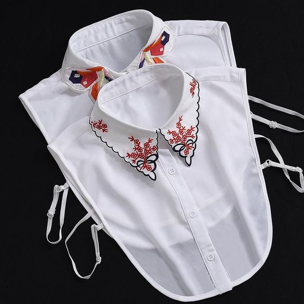 

embroidery lapel fake collar shirt white chiffon fake collar for women detachable fake shirt collar women half shirt qyloha, Blue;red