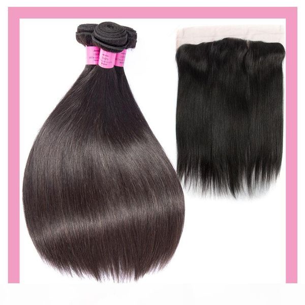 

indian virgin hair extensions bundles with 13x4 lace frontal with baby hair straight hair products natural color 8-30inch wefts with frontal, Black;brown