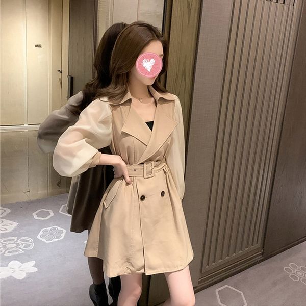 

в начале осени 2020 новой британский стиля середины давно популярной ветровка женской талии тонких лидирующего дизайна пальто ветровка coatc, Black;gray