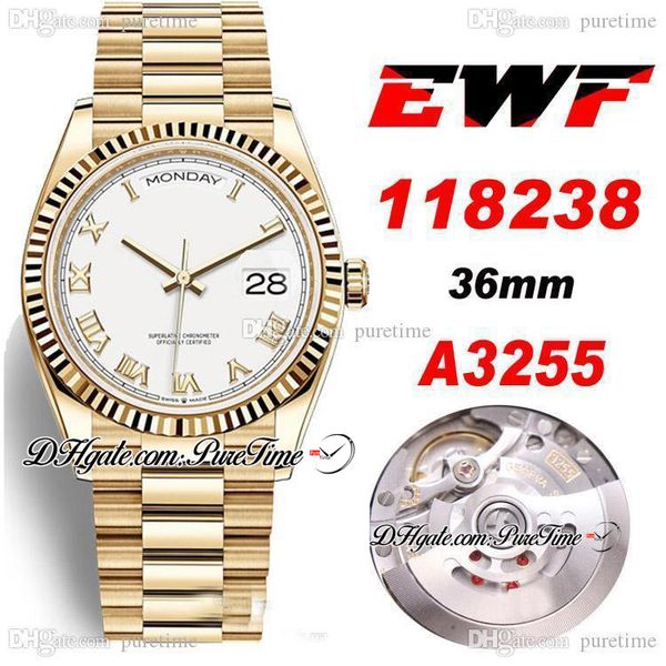 

дневной день ewf 36 мм 118238 a3255 автоматические мужские часы 18к желтый золотой белый циферблат римских маркеров из нержавеющей стали бра, Slivery;brown