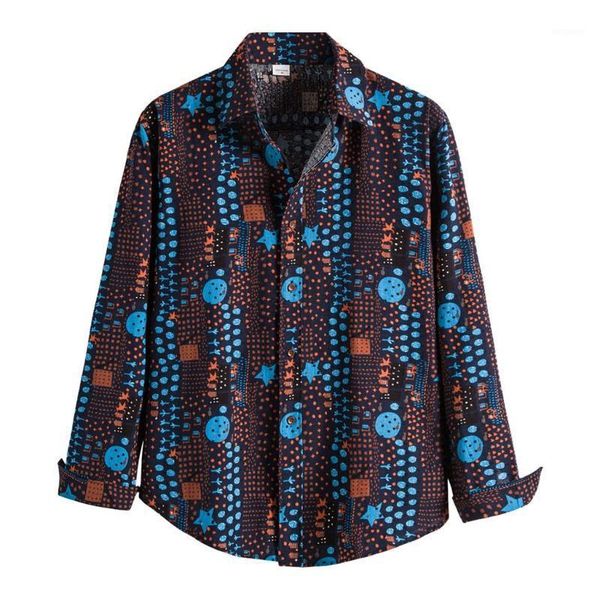 

autumn man vintage loose shirt 2021 new men ethnic print turndown collar printing long sleeve 2021 men casual shirt clothing1, White;black