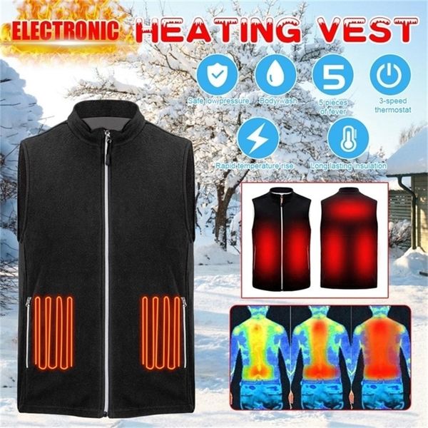 

5 heating zones heating vest warm fleece slim men winter usb electrical heated sleevless outdoor waistcoat for hunting hiking 201214, Black;white