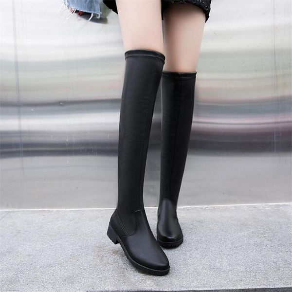 

boots designer women's warm 2021 winter pointed thick with side women over knee elastic womens shoes thigh high1, Black