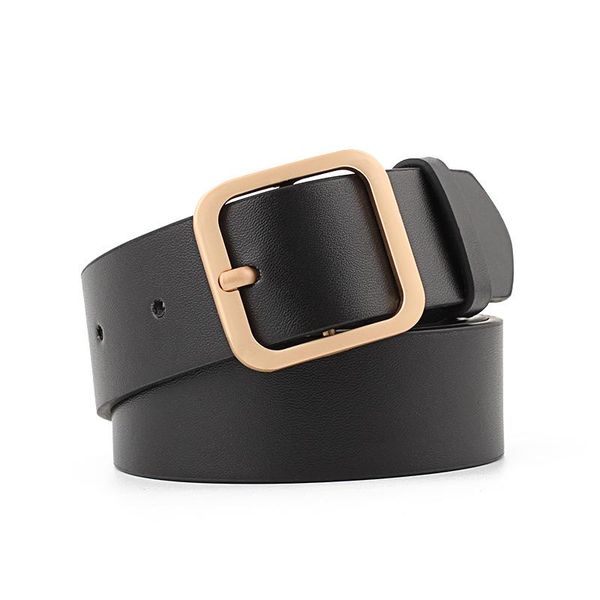

women wide belt fashion gold square pin metal buckle belts for ladies female jeans strap decorate pu leather waistband, Black;brown