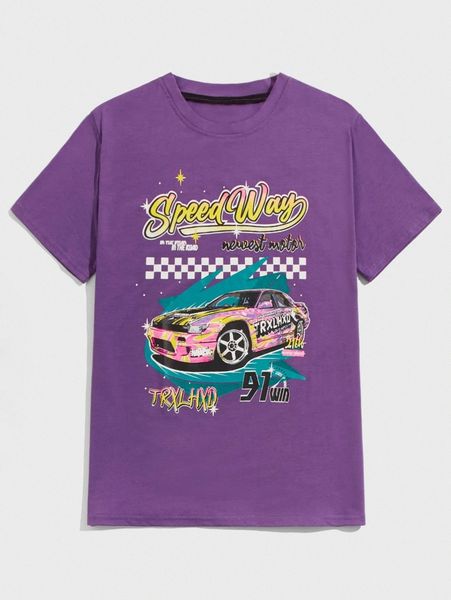 

romwe x beakprod guys car & letter graphic tee z6fr#, White;black