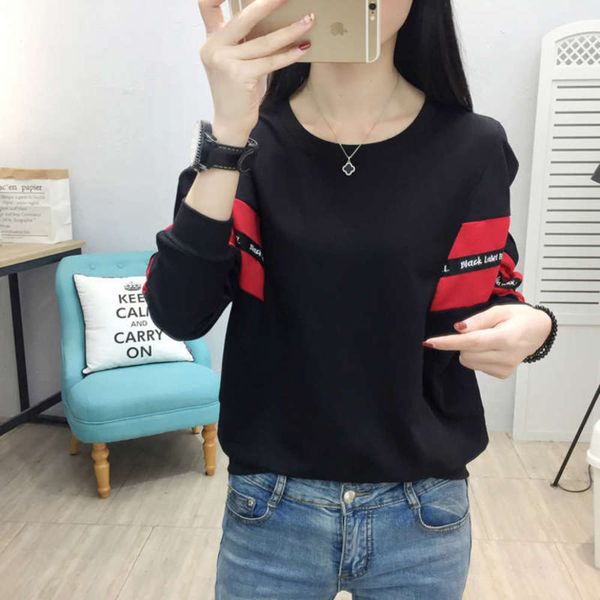 

clothing autumn 2020 new large women's splicing fashion casual loose long sweater student bat sleeve t-shirt, Black;gray
