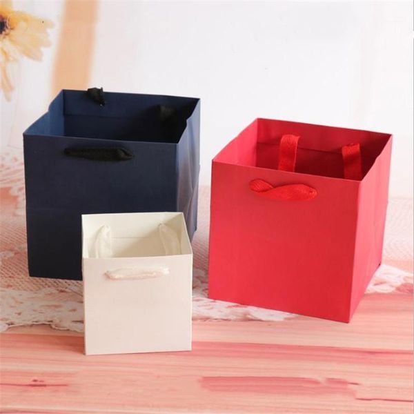 

20pcs white/black/kraft/red color paper gift bag with handle square potted flowers paper box packaging1