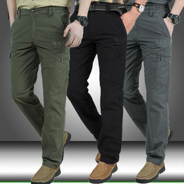 

mens cargo pants casual multi pockets military tactical pants men outwear streetwear army straight long trousers mens clothes, Black