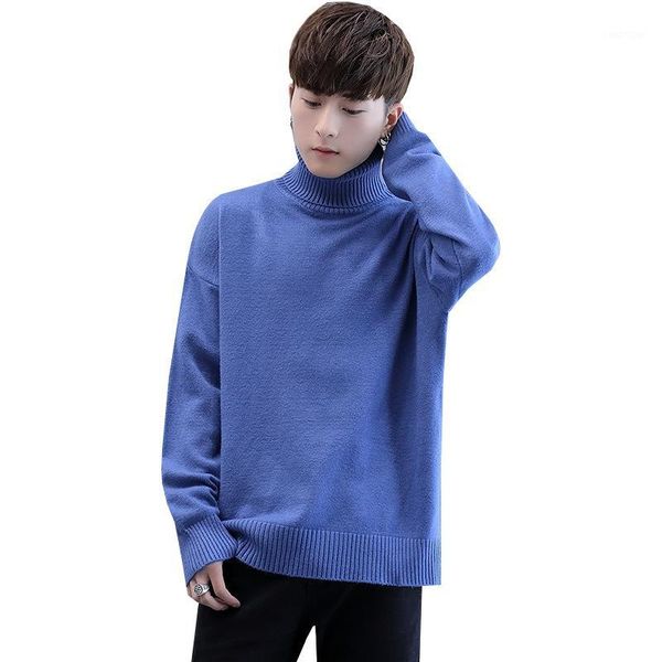 

casual turtleneck knitted pullover woolen sweater men solid knitted pullover korean style slim men clothes 20201, White;black