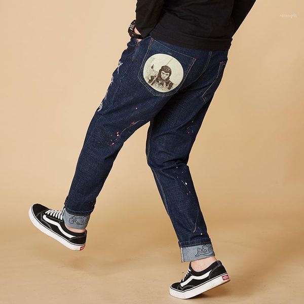 

smart casual blue denim trousers jeans mens spring autumn oversize -8xl new elastic waist long jeans men loose cotton1