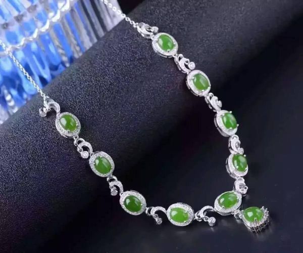 

chains natural green jasper necklace jade pendant s925 silver trendy luxury elegant angle hook women party jewelry