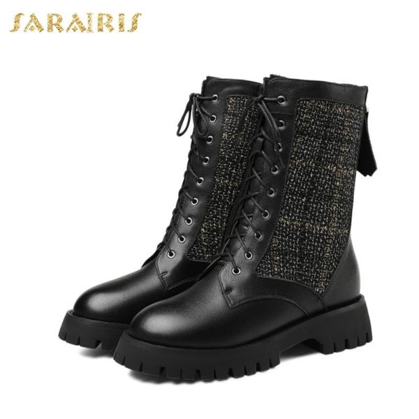 

boots sarairis design 2021 genuine cow leather trendy fashion booties ladies shoes woman non-slip comfy warm plush winter, Black