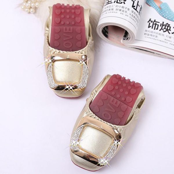 

woman spring crystal single shoes rhinestone buckle ballet flats women breathable loafers ladies slip on shallow comfort shoes, Black