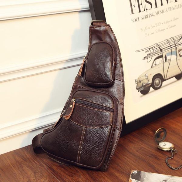 

men's leather chest bag messenger bag men sling leather shoulder crossbody outdoor fashion mobile phone1