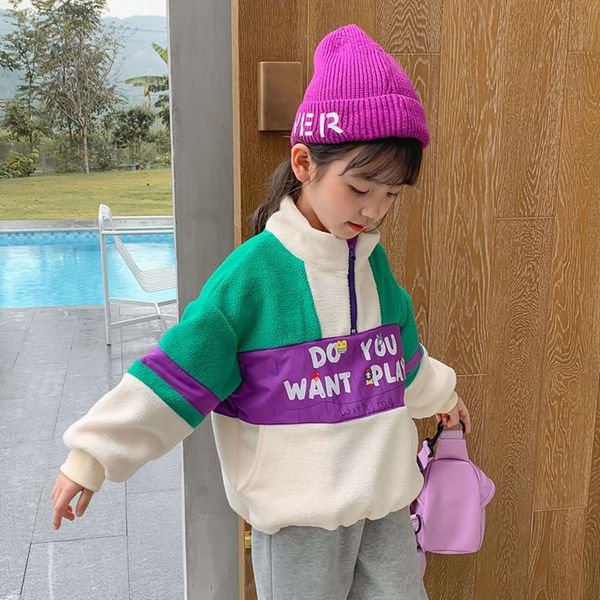 

girls' plush sweater winter drs 2020 new korean children's warm with wtern sle high collar and thick base, Black