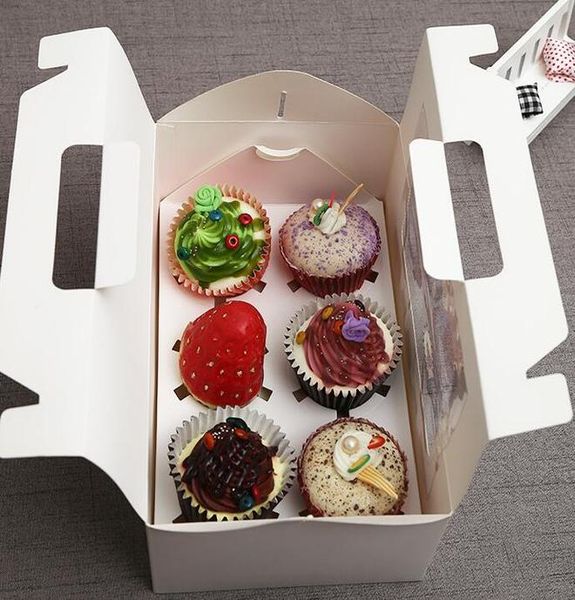 

бумажный кекс коробка с окном 6 отверстий торт кексы булочки упаковочные коробки свадебного дня рождения выпечка подарок держатель упаковки