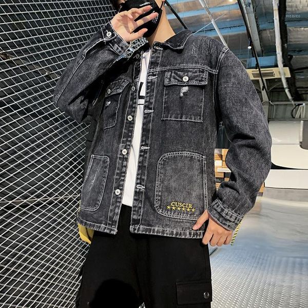

2020 new style autumn & winter casual denim jacket men students korean-style loose-fit with holes coat casual men's wear fashion1, Black;brown