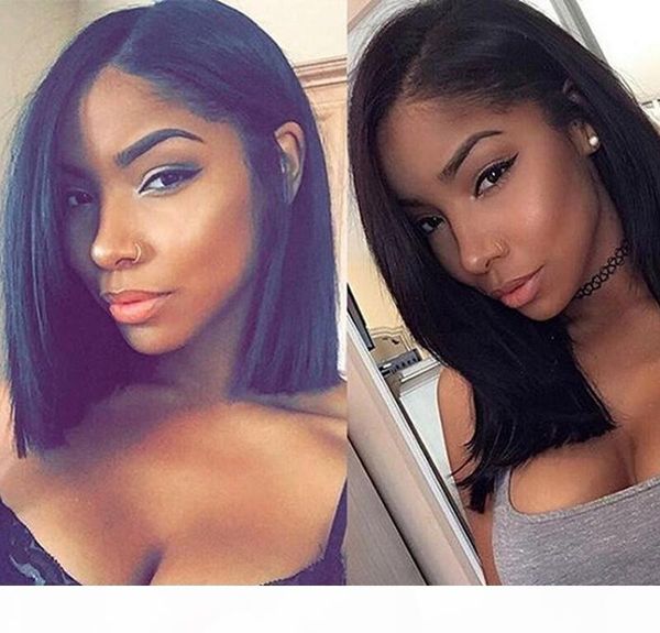 

short lace front human hair wigs brazilian human hair bob wig pre plucked hairline bleached knots middle part lace wigs, Black;brown