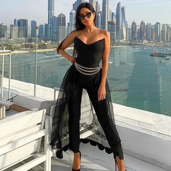 

new woman 2020 will see line neck off shoulder black bandage overalls stylish jumpsuit party t3rw, Black;white