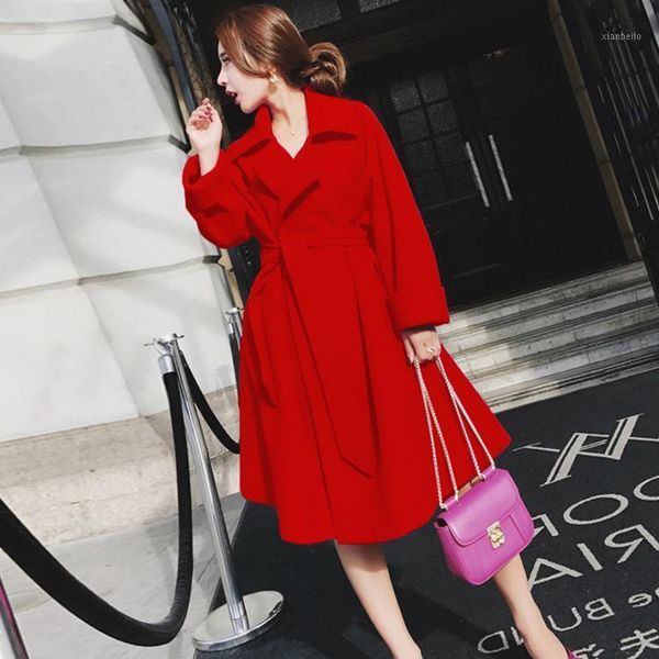 

new warm long wool blend ladies coat belt slim elegant women's jacket tun-down collar korean womens fashion coat1, Black