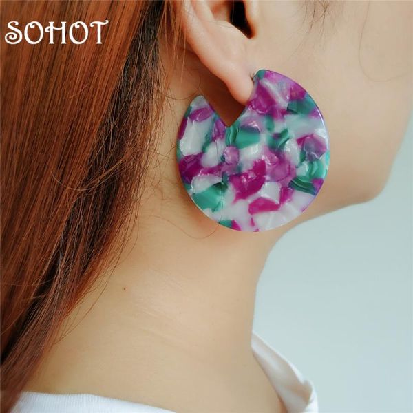

hoop & huggie so creative round acrylic acetic acid earrings simple women accessories niche colorful temperament summer bijoux gift, Golden;silver