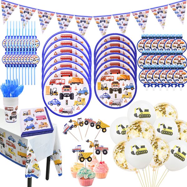 

construction trucks engineering vehicle party excavator balloons disposable tableware plate baby shower boys birthday supplies