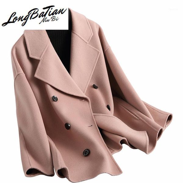 

winter fashions 2021 women coat pink cashmere female jacket double breasted short wool coats outerwear 39008lw3541, Black