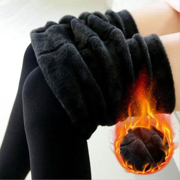 

autumn winter fashion plus thick velvet warm leggings women plus size seamlessly high waist leggings warm pants, Black