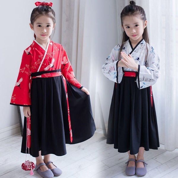 

ancient chinese costume kids hanfu fancy dress children black skirt folk dance performance chinese traditional dress for girls1, Black;red