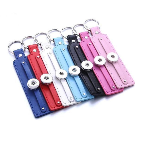 

new leather snap button keychains diy 18mm snap keyring lanyard holder keychain fit 18mm 20mm snap buttons jewelry q jlllof, Silver