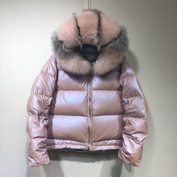 

natural fox winter big feathered pax, white coat with cap, duck feather double-sided waterproof coat, 2020