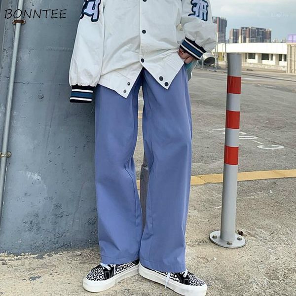 

men casual pants couples solid loose straight elastic waist drawstring cargo trousers male all-match ins chic retro streetwear1, Black