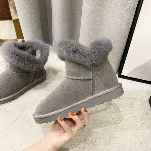 

boots snow women's winter 2021 short cotton fashion thick warm frosted cowhide fur booties woman shoes, Black