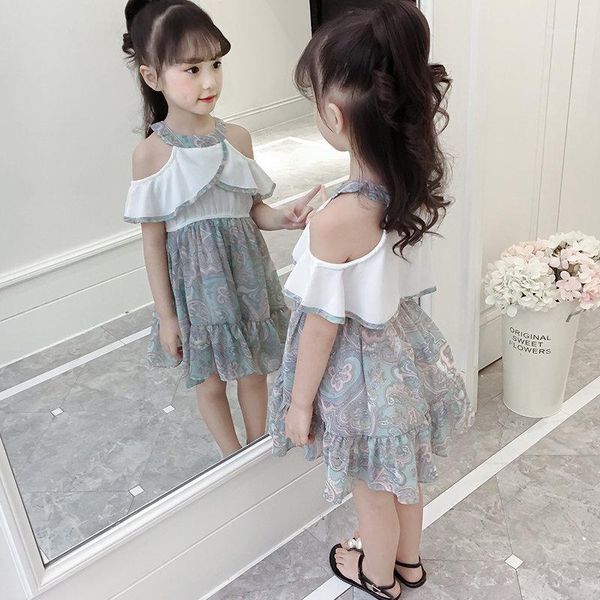 

girl summer dress off shoulder children clothes retro dresses 4 5 7 8 9 10 11 12 13 years baby girl elegant chiffon korean dress1, Red;yellow