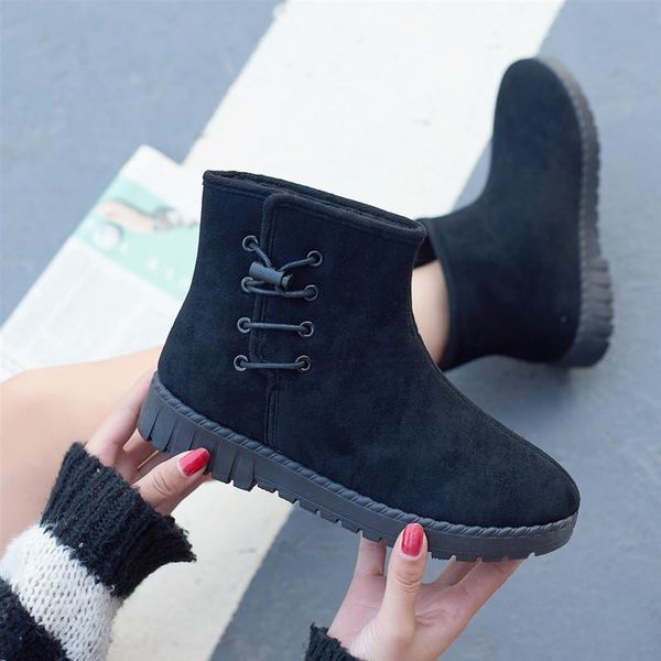 

women's ankle winter new plus velvet warm two cotton shoes buckle women's high waist snow boots winter boots women, Black