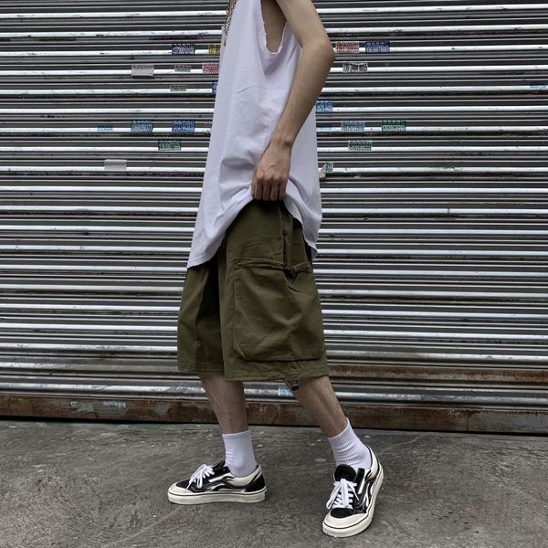 

pgb7v summer tooling shorts elastic pants straight functional color nine pantsshorts ankle-length drawstring solid nine fashion casual cropp, Blue