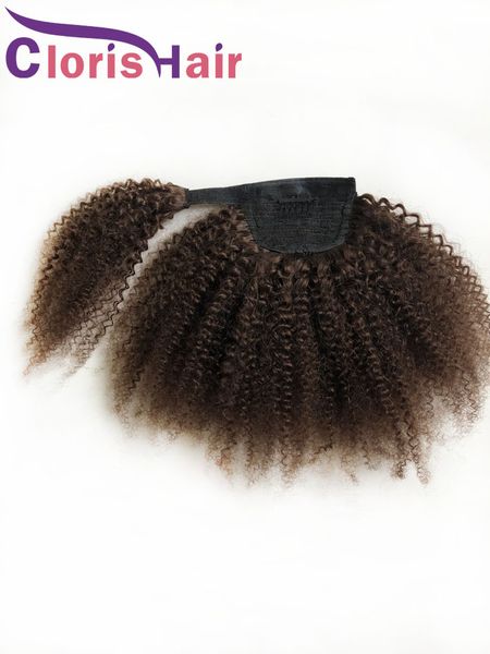 Coda di cavallo capelli umani ricci afro crespi marrone scuro con clip in n.