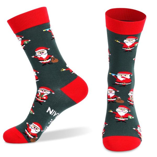 

christmas socks cartoon santa claus pattern letter printing cotton soft medium tube socks for women and men j55, Black