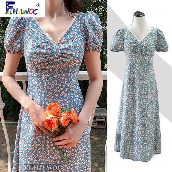 

cute chic dress women summer flhjlwoc style design v neck elegant temperament lady green floral european vintage dress1, Black;gray