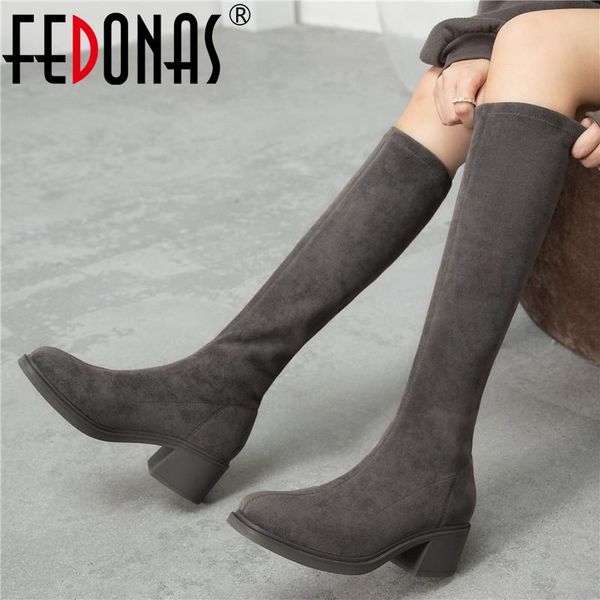 

fedonas fashion shoes for women 2020 winter round toe slim long shoes woman heels party wedding high heels woman, Black