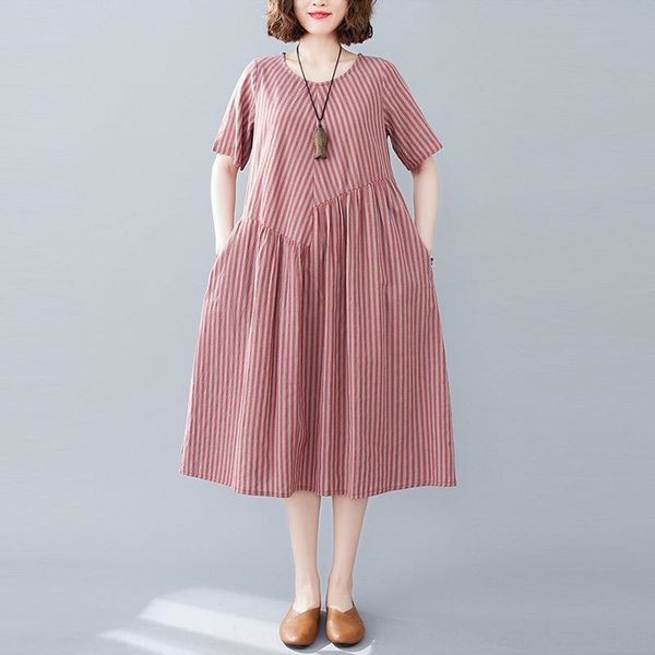 

литературная большой рыхлые шить нашивки хлопка конопля шея с коротким рукавом платья женщин платья dresscotton и белье dressmid длиной 2020, Black;gray