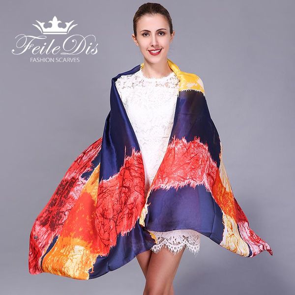 

feiledis]2020 art deco silk scarf beach sunscreen scarf lady multi-purpose decorative shawl fd086, Blue;gray